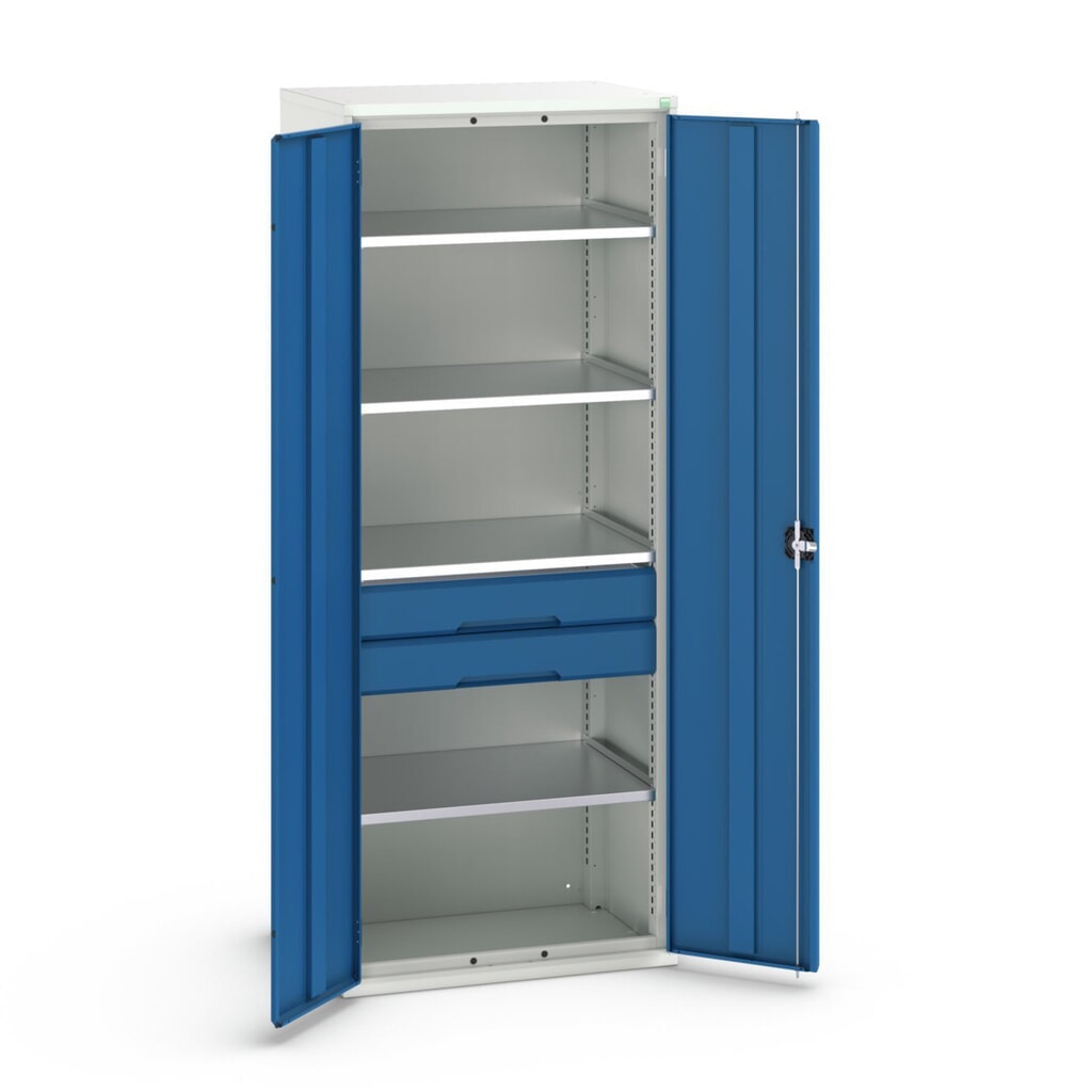 bott verso Flügeltürschrank mit Schubladen, mit 4 Fachböden und 2 Schubladen, BxTxH: 800 x 550 x 2000 mm Produktabbildung: bott verso Flügeltürschrank mit Schubladen, mit 4 Fachböden und 2 Schubladen, BxTxH: 800 x 550 x 2000 mm