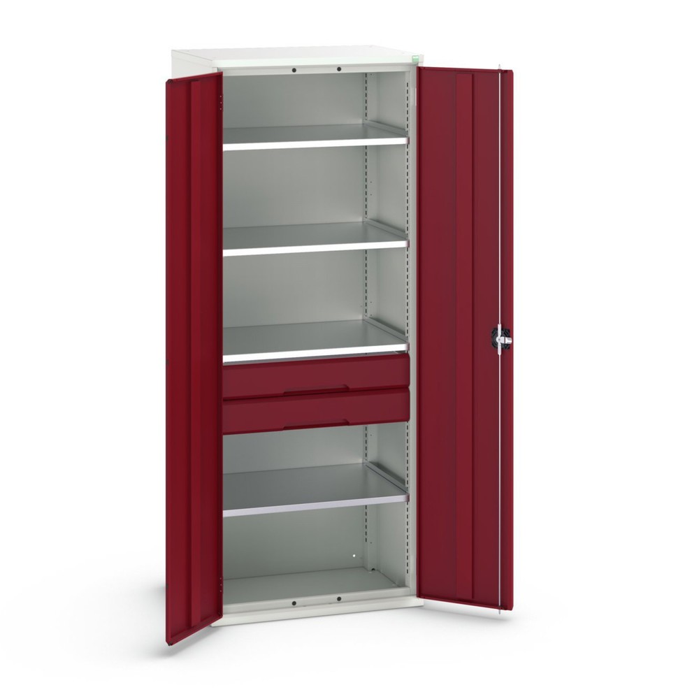 Produktabbildung: bott verso Flügeltürschrank mit Schubladen, mit 4 Fachböden und 2 Schubladen, BxTxH: 800 x 550 x 2000 mm