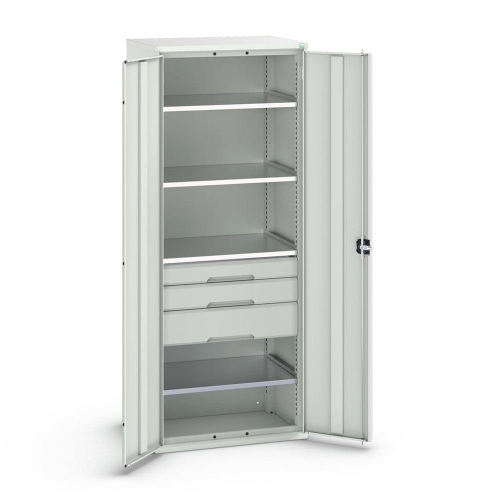 Produktabbildung: bott verso Flügeltürschrank mit Schubladen, mit 4 Fachböden und 3 Schubladen, BxTxH: 800 x 550 x 2000 mm