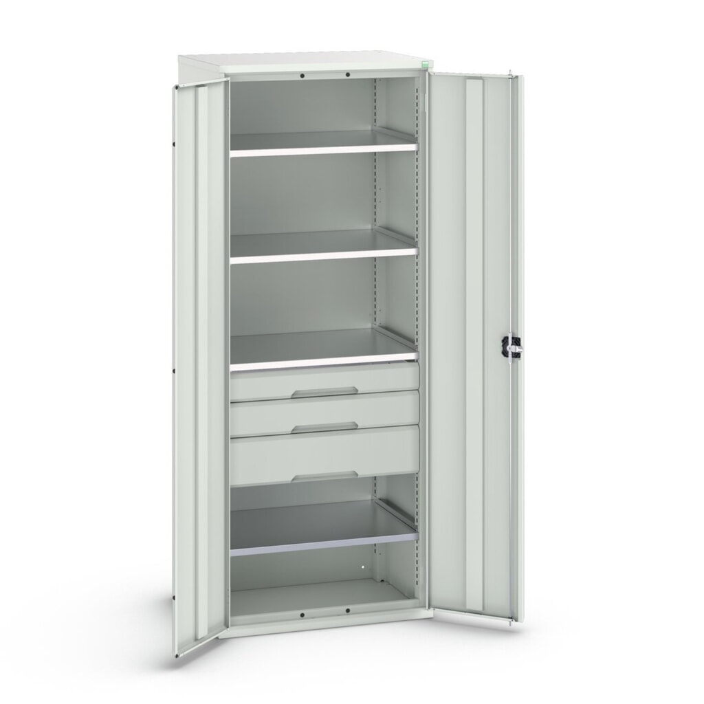 Produktabbildung: bott verso Flügeltürschrank mit Schubladen, mit 4 Fachböden und 3 Schubladen, BxTxH: 800 x 550 x 2000 mm