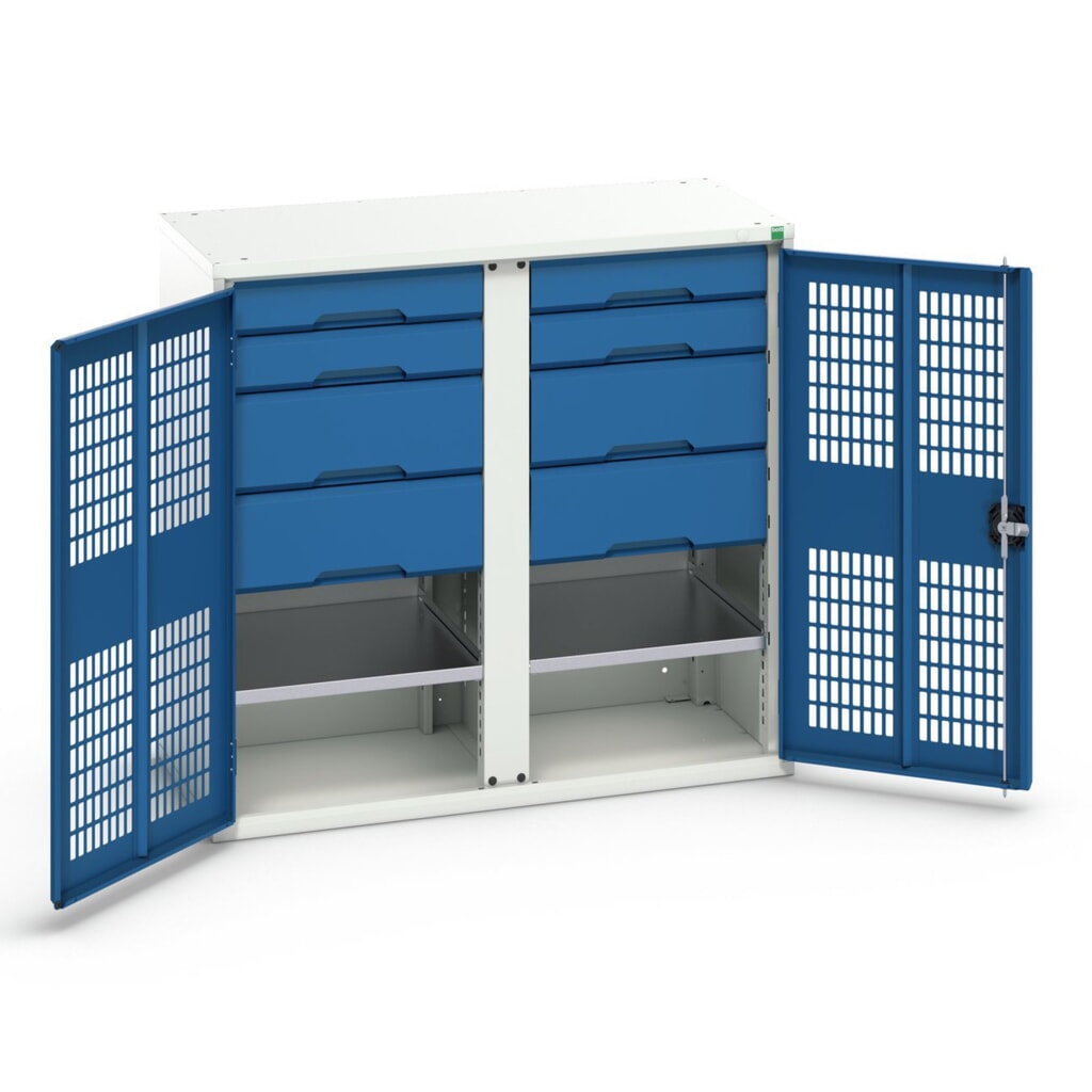Produktabbildung: bott verso Kleiderspind mit Belüftung, mit 2 Fachböden, 8 Schubladem, Trennwand, BxTxH: 1050 x 550 x 1000 mm