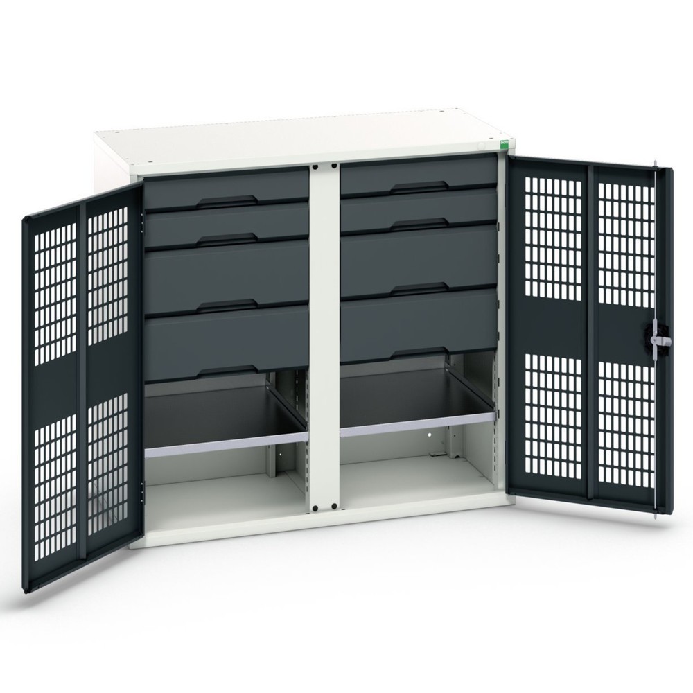 Produktabbildung: bott verso Kleiderspind mit Belüftung, mit 2 Fachböden, 8 Schubladem, Trennwand, BxTxH: 1050 x 550 x 1000 mm
