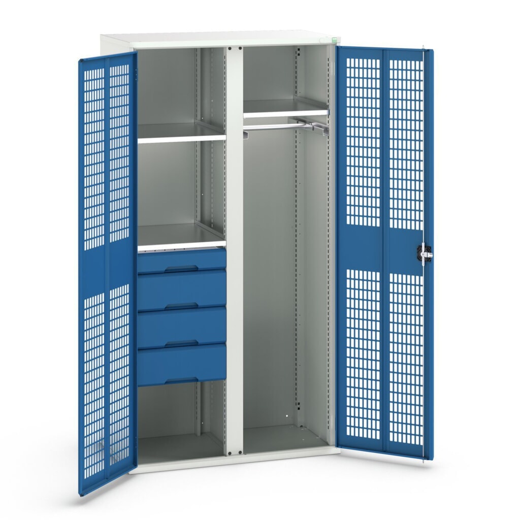 bott verso Kleiderspind mit Belüftung, mit 3 Fachböden und 4 Schubladen, BxTxH: 1050 x550 x 2000 mm Produktabbildung: bott verso Kleiderspind mit Belüftung, mit 3 Fachböden und 4 Schubladen, BxTxH: 1050 x550 x 2000 mm