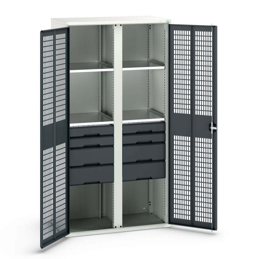 Produktabbildung: bott verso Kleiderspind mit Belüftung, mit 4 Fachböden und 8 Schubladen, BxTxH: 1050 x550 x 2000 mm