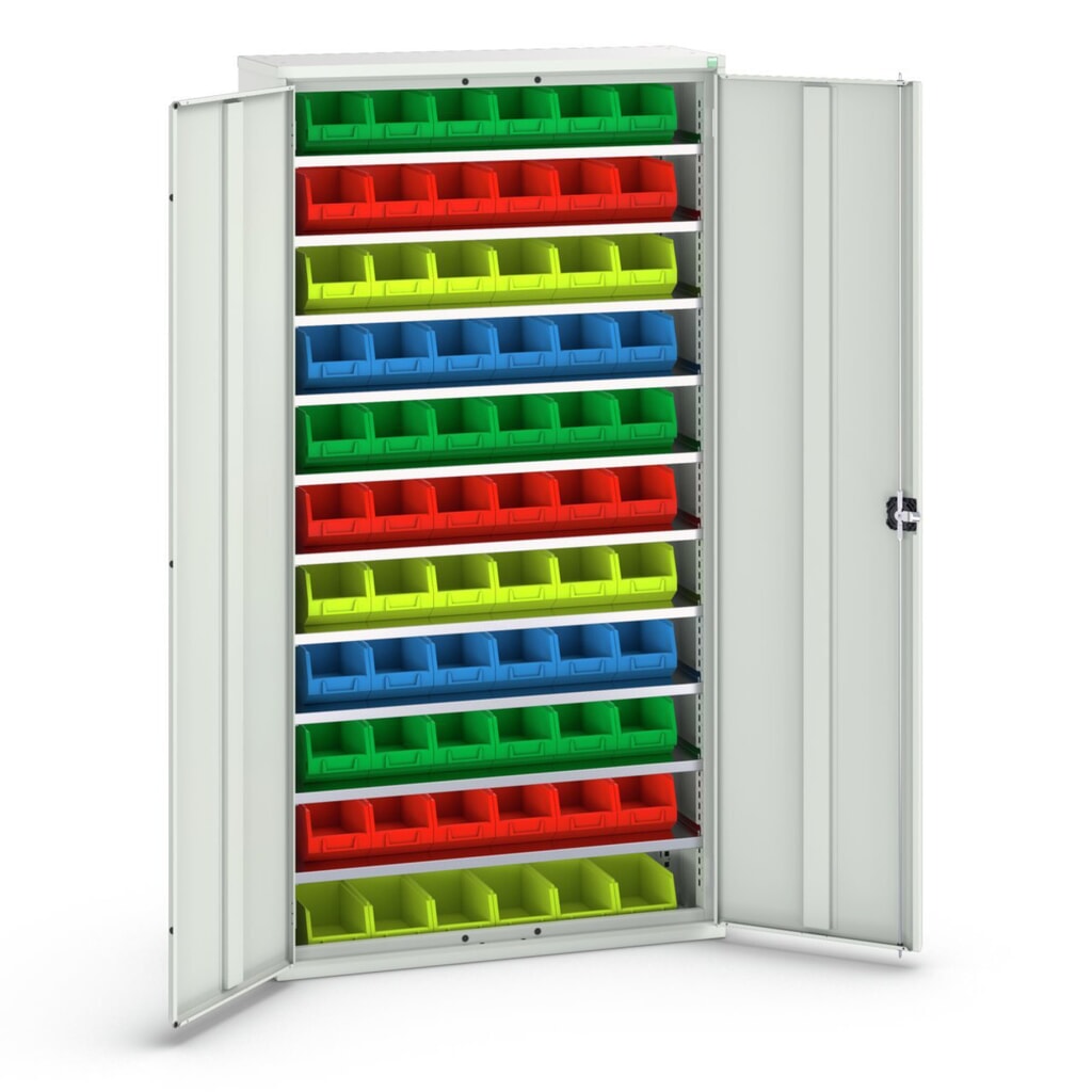 bott verso Magazinschrank, mit 10 Fachböden und 66 Sichtlagerkästen, BxTxH: 1050 x 350 x 2000 mm Produktabbildung: bott verso Magazinschrank, mit 10 Fachböden und 66 Sichtlagerkästen, BxTxH: 1050 x 350 x 2000 mm