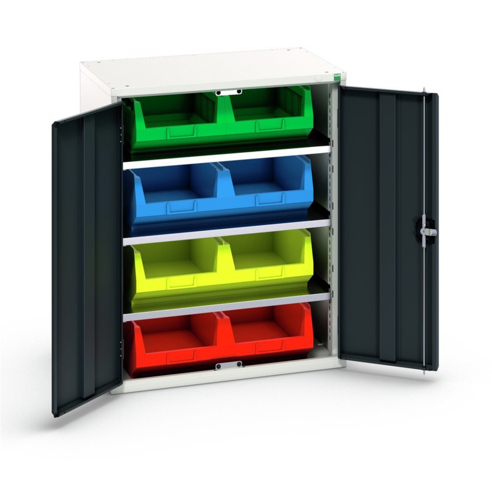Produktabbildung: bott verso Magazinschrank, mit 3 Fachböden und 8 Sichtlagerkästen, BxTxH: 800 x 550 x 1000 mm