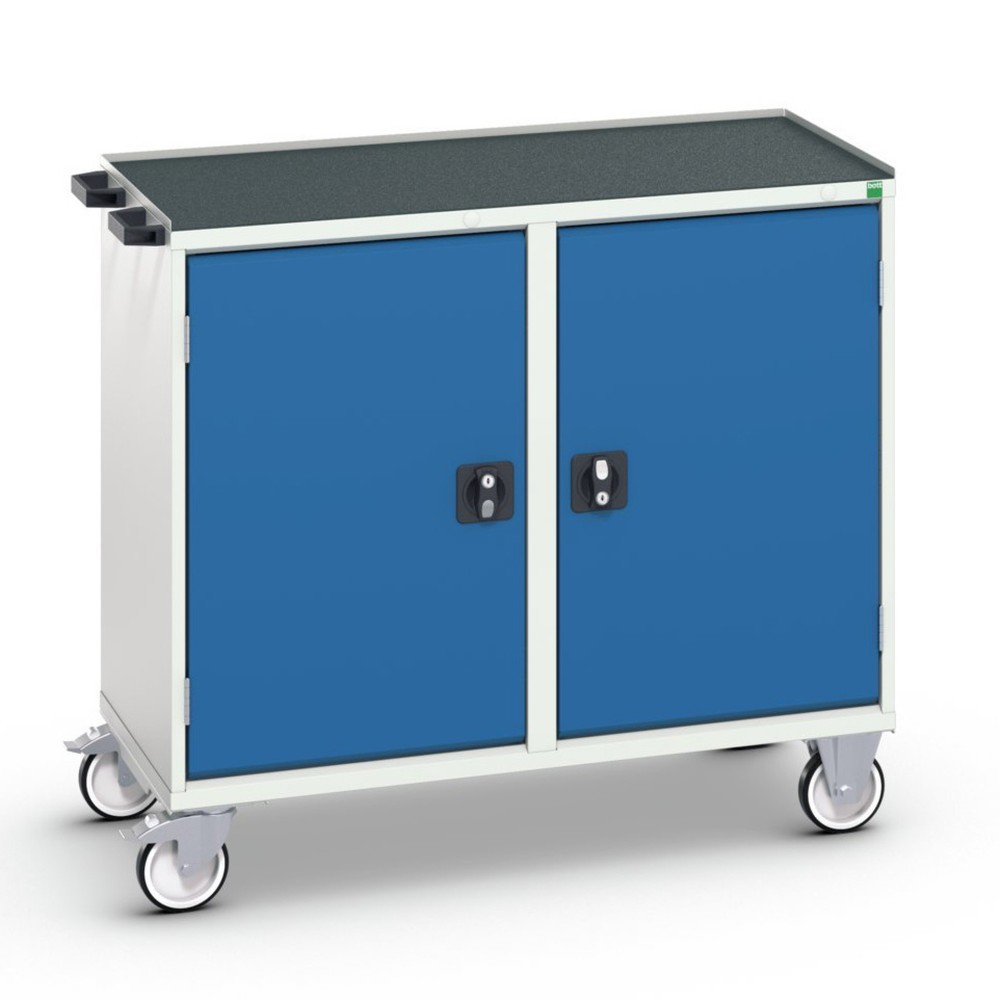 Produktabbildung: bott verso Montagewagen, mit 2 Türen, Fachböden und Abrollrand, BxTxH: 1050 x 550 x 965 mm