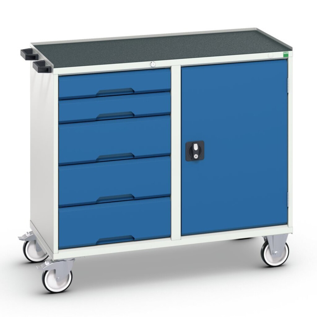 Produktabbildung Nr. 1: bott verso Montagewagen, mit 5 Schubladen, Tür und Abrollrand, BxTxH: 1050 x 550 x 965 mm