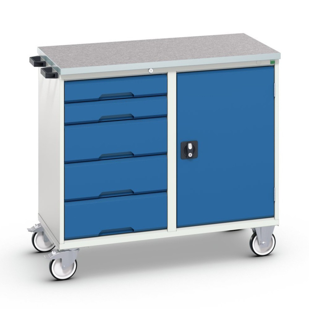 Produktabbildung Nr. 1: bott verso Montagewagen, mit 5 Schubladen, Tür und Linoleum-Top, BxTxH: 1050 x 600 x 980 mm