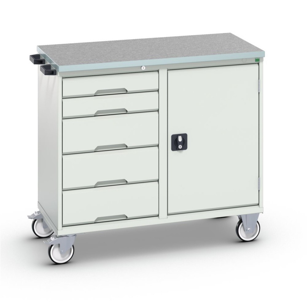 Produktabbildung: bott verso Montagewagen, mit 5 Schubladen, Tür und Linoleum-Top