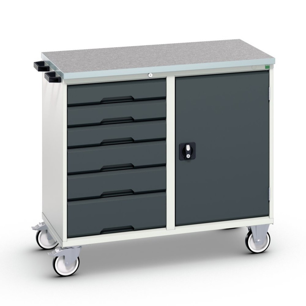 Produktabbildung: bott verso Montagewagen, mit 6 Schubladen, Tür und Linoleum-Top, BxTxH: 1050 x 600 x 980 mm
