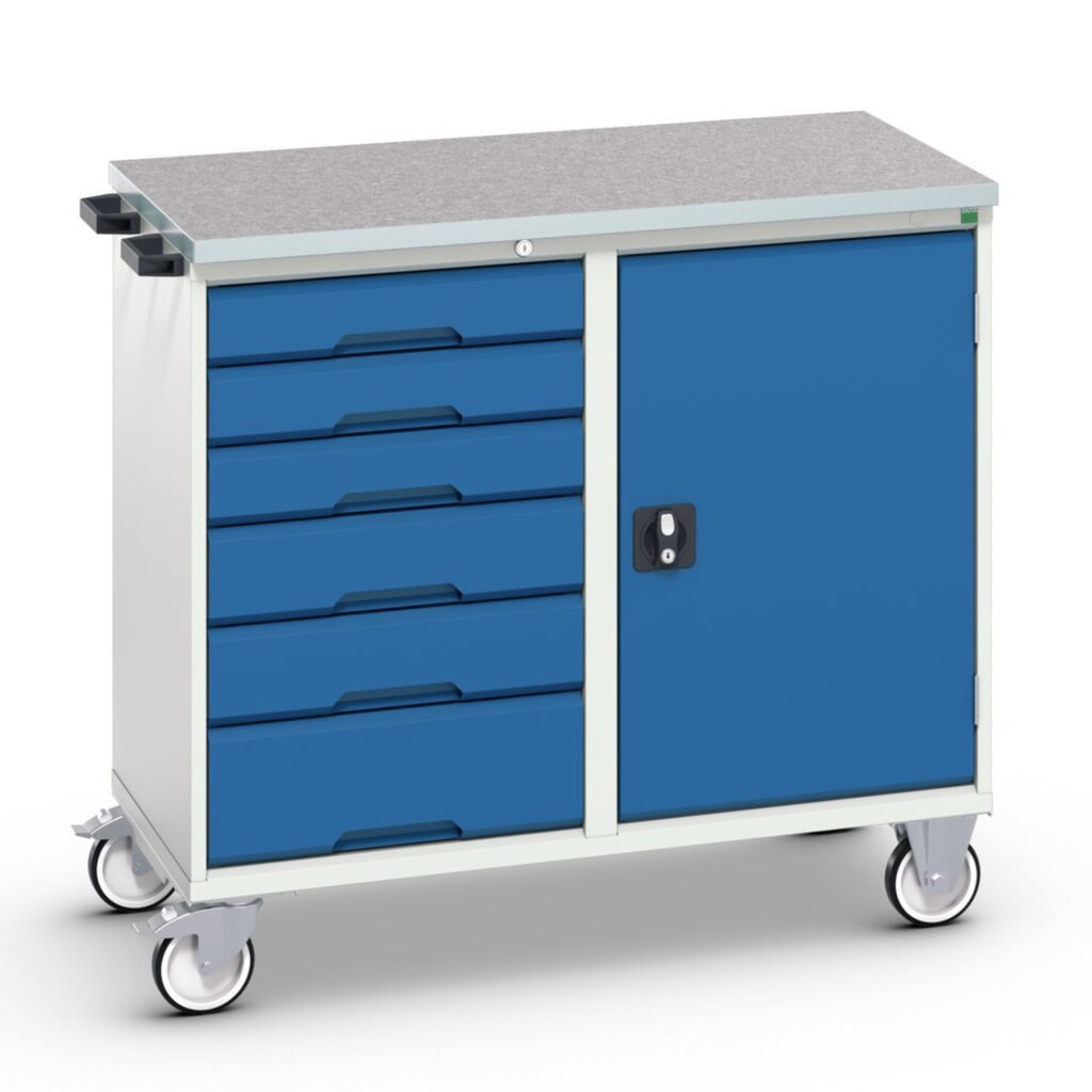 bott verso Montagewagen, mit 6 Schubladen, Tür und Linoleum-Top, BxTxH: 1050 x 600 x 980 mm Produktabbildung Nr. 1: bott verso Montagewagen, mit 6 Schubladen, Tür und Linoleum-Top, BxTxH: 1050 x 600 x 980 mm