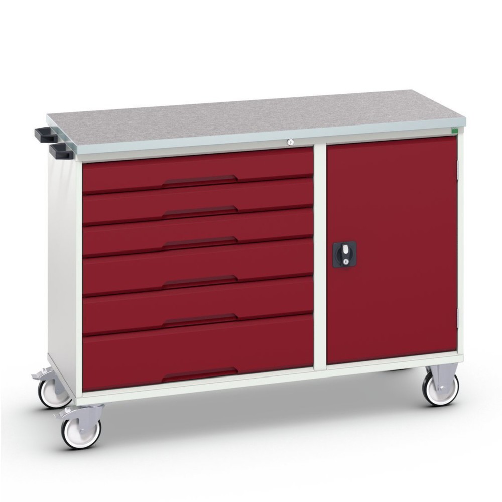 Produktabbildung: bott verso Montagewagen, mit 6 Schubladen, Tür und Linoleum-Top