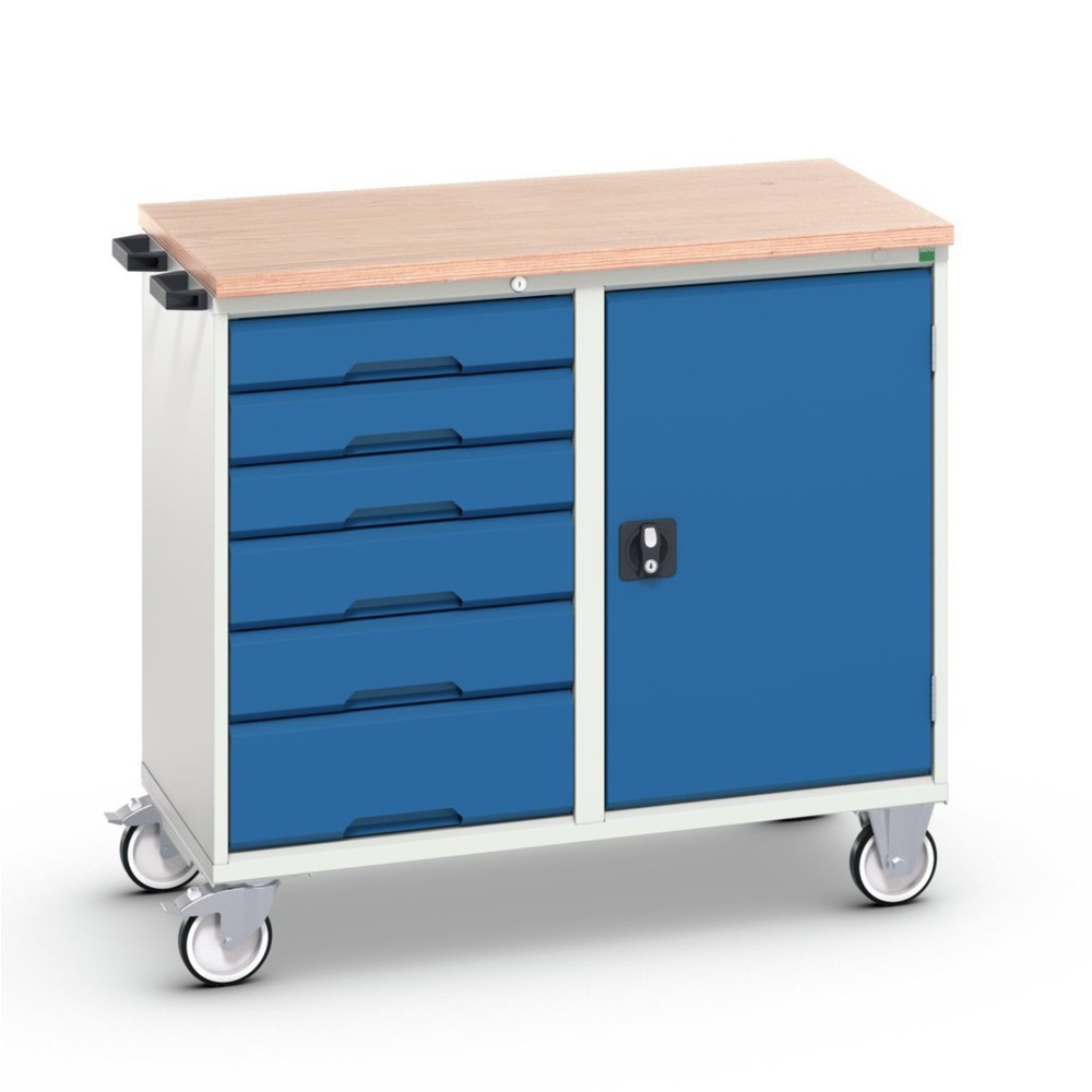 Produktabbildung: bott verso Montagewagen, mit 6 Schubladen, Tür und Multiplex-Top, BxTxH: 1050 x 600 x 980 mm