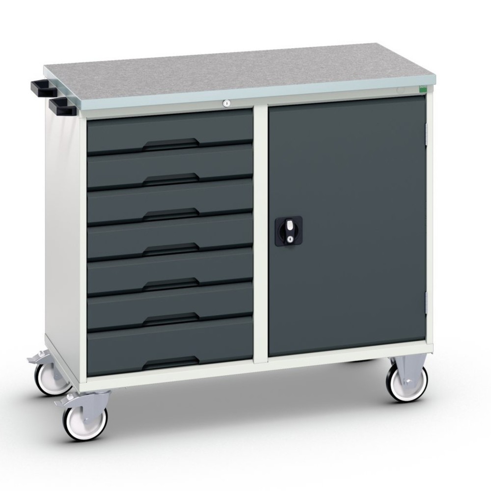 Produktabbildung: bott verso Montagewagen, mit 7 Schubladen, Tür und Linoleum-Top, BxTxH: 1050 x 600 x 980 mm