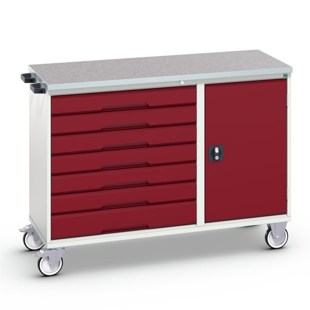 Produktabbildung: bott verso Montagewagen, mit 7 Schubladen, Tür und Linoleum-Top