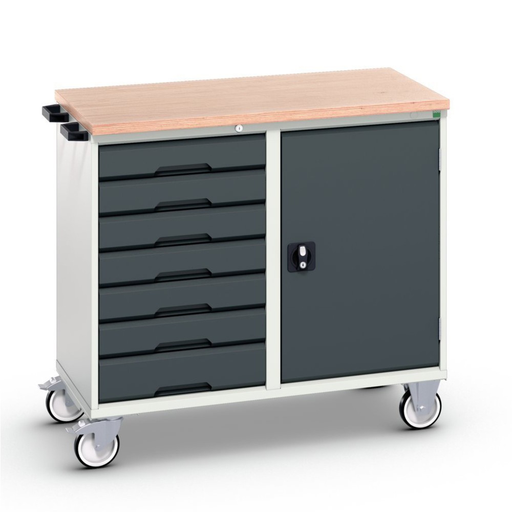 Produktabbildung: bott verso Montagewagen, mit 7 Schubladen, Tür und Multiplex-Top, BxTxH: 1050 x 600 x 980 mm