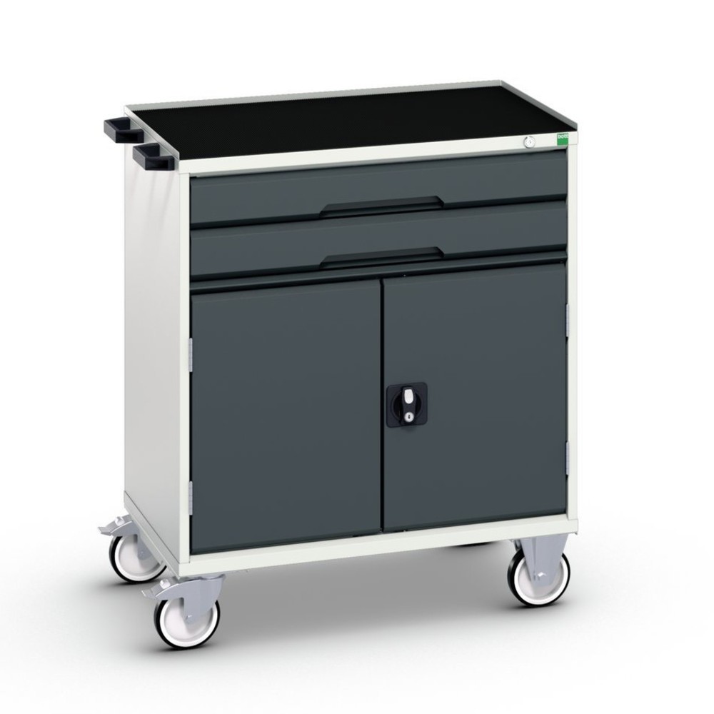 Produktabbildung: bott verso Werkstattwagen, mit 2 Schubaden, Tür und Abrollrand, BxTxH: 800 x 550 x 965 mm