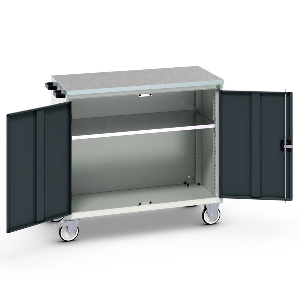 bott verso Werkstattwagen, mit 2 Türen, Fachboden und Linoleum-Top, BxTxH: 1050 x 600 x 980 mm Produktabbildung Nr. 1: bott verso Werkstattwagen, mit 2 Türen, Fachboden und Linoleum-Top, BxTxH: 1050 x 600 x 980 mm