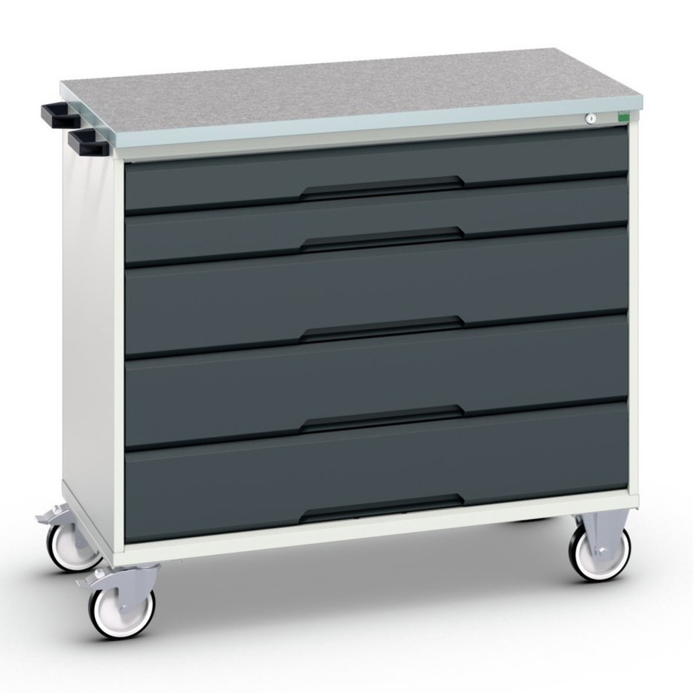 Produktabbildung: bott verso mobiler Schubladenschrank, mit 5 Schubladen und Linoleum-Top, BxTxH: 1050 x 600 x 980 mm