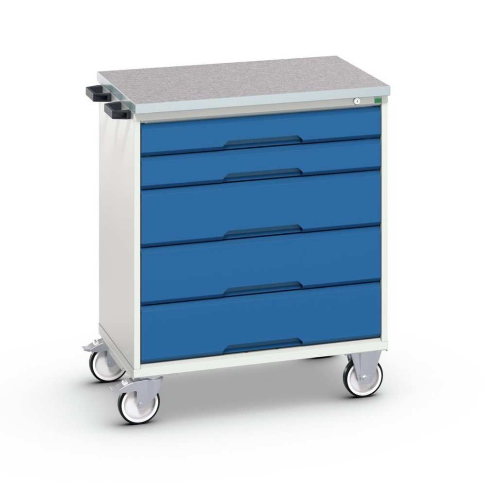 Produktabbildung: bott verso mobiler Schubladenschrank, mit 5 Schubladen und Linoleum-Top, BxTxH: 800 x 600 x 980 mm