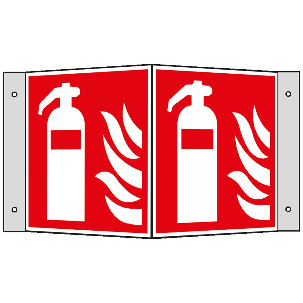 Produktabbildung: Feuerlöscher mit Flammen, Winkel, HxB 150 x 150 mm, Alu HI