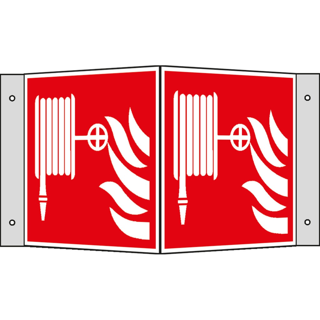 Brandschutzschild – Löschschlauch mit Flammen, Winkel