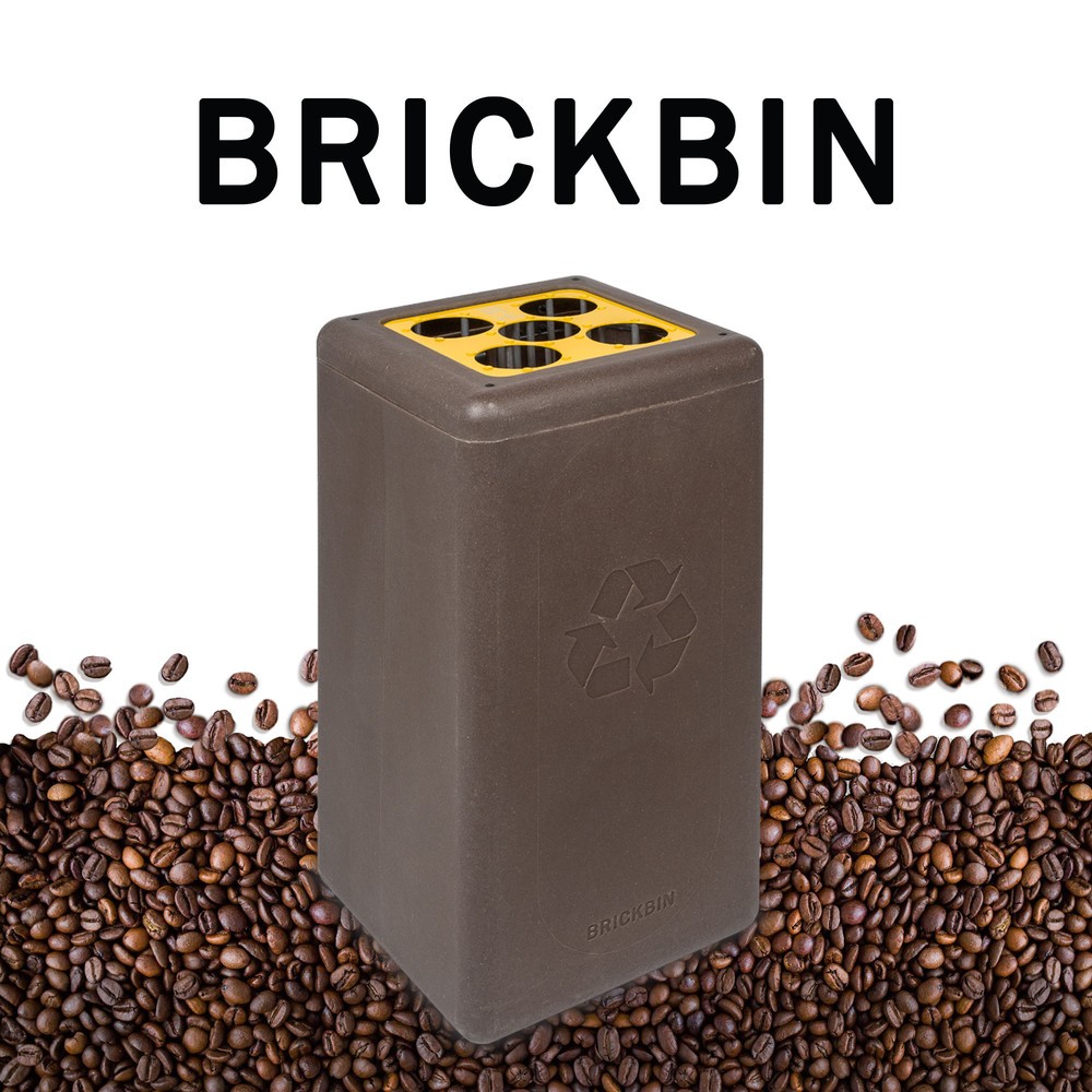 Produktabbildung Nr. 3: BRICKBIN Abfallbehälter für Becher, aus recyceltem Kunststoff und Kaffeesatz, 65 Liter, braun/gelb
