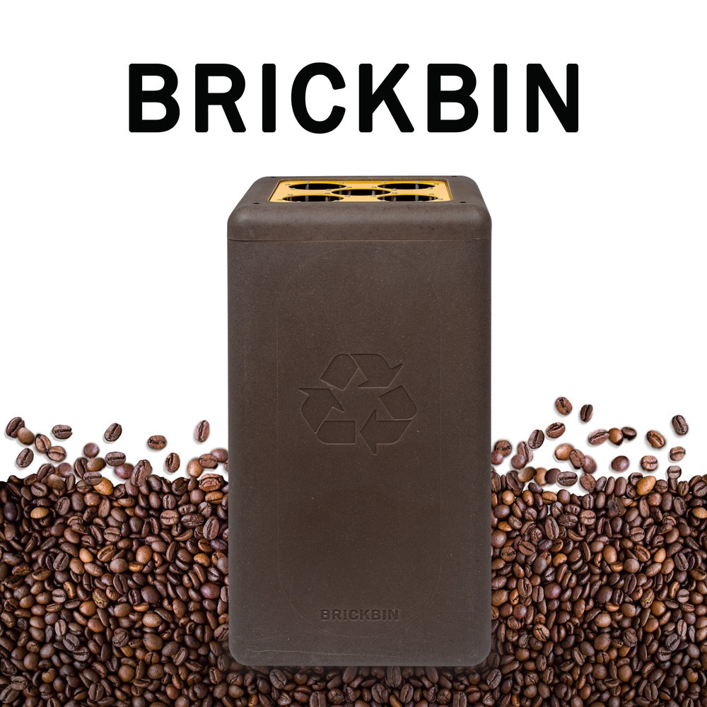 Produktabbildung Nr. 4: BRICKBIN Abfallbehälter für Becher, aus recyceltem Kunststoff und Kaffeesatz, 65 Liter, braun/gelb
