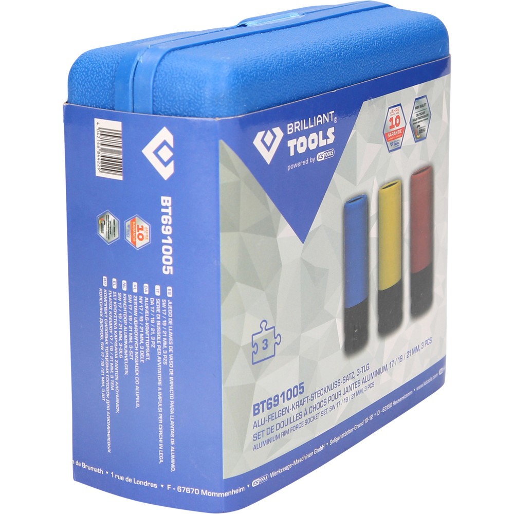 Produktabbildung Nr. 10: BRILLIANT TOOLS 1/2" Alu-Felgen-Kraft-Stecknuss-Satz, 17 / 19 / 21 mm, 3-tlg