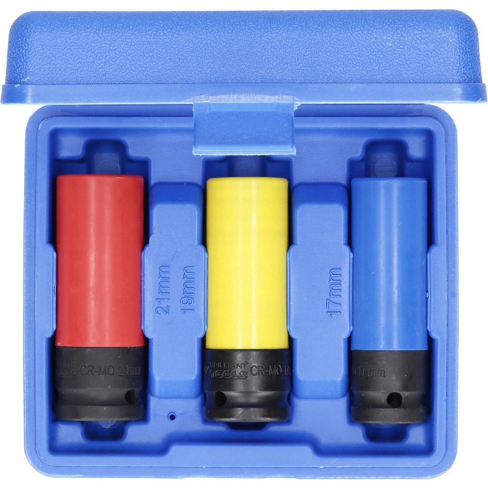 Produktabbildung Nr. 11: BRILLIANT TOOLS 1/2" Alu-Felgen-Kraft-Stecknuss-Satz, 17 / 19 / 21 mm, 3-tlg