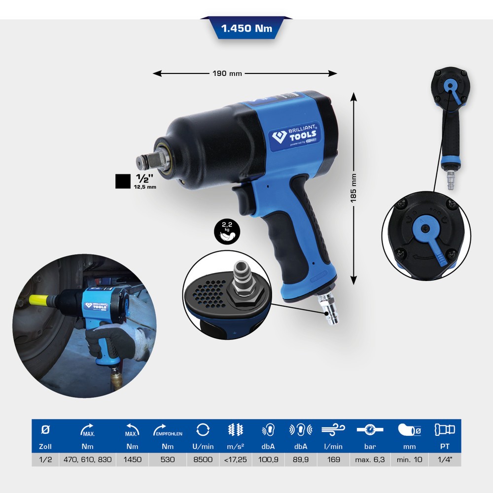 Produktabbildung Nr. 18: BRILLIANT TOOLS 1/2" Druckluft-Schlagschrauber, 1450 Nm