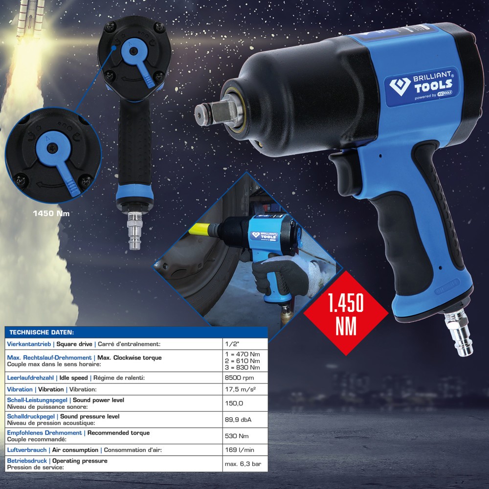 Produktabbildung: BRILLIANT TOOLS 1/2" Druckluft-Schlagschrauber, 1450 Nm