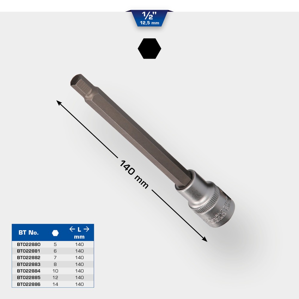 Produktabbildung Nr. 10: BRILLIANT TOOLS 1/2" Innensechskant Bit-Stecknuss, 140 mm lang, 8 mm