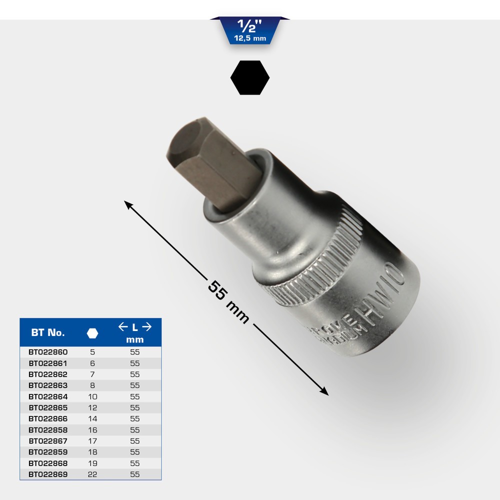 Produktabbildung Nr. 11: BRILLIANT TOOLS 1/2" Innensechskant Bit-Stecknuss, 55 mm lang, 7 mm