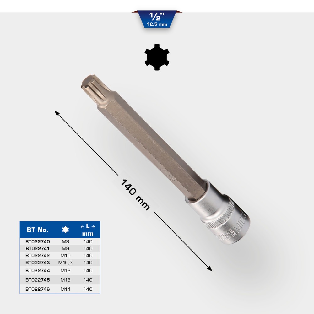 Produktabbildung Nr. 11: BRILLIANT TOOLS 1/2" RIBE-Bit-Stecknuss, 140 mm lang, M10,3