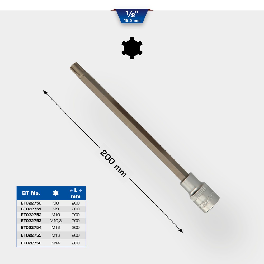 Produktabbildung Nr. 11: BRILLIANT TOOLS 1/2" RIBE-Bit-Stecknuss, 200 mm lang, M10,3