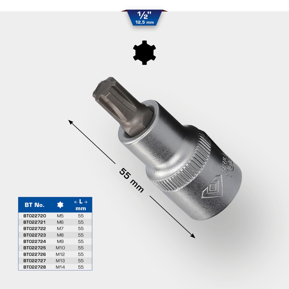 Produktabbildung Nr. 11: BRILLIANT TOOLS 1/2" RIBE-Bit-Stecknuss, 55 mm lang, M14
