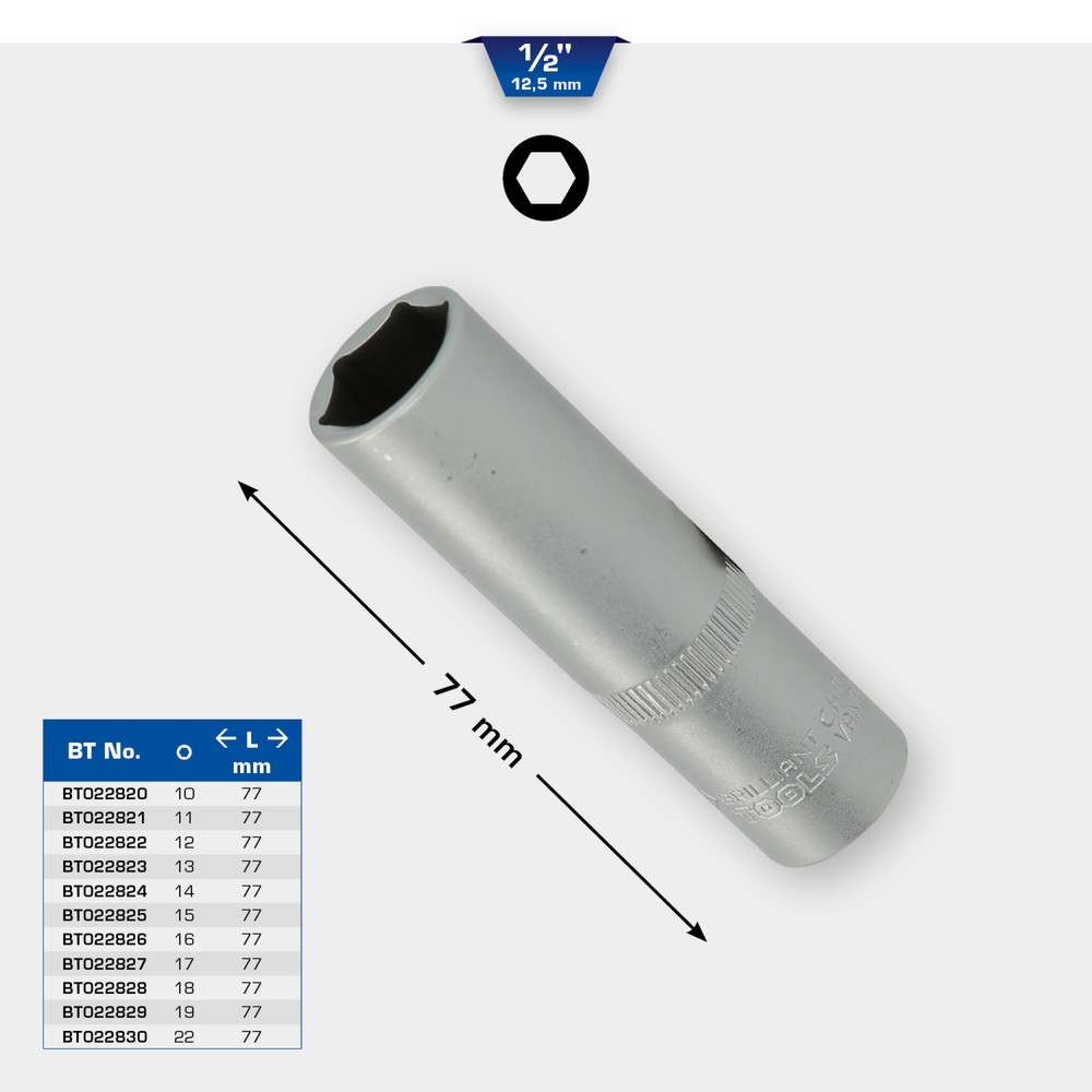 Produktabbildung Nr. 12: BRILLIANT TOOLS 1/2" Sechskant-Stecknuss, lange Ausführung, 16 mm