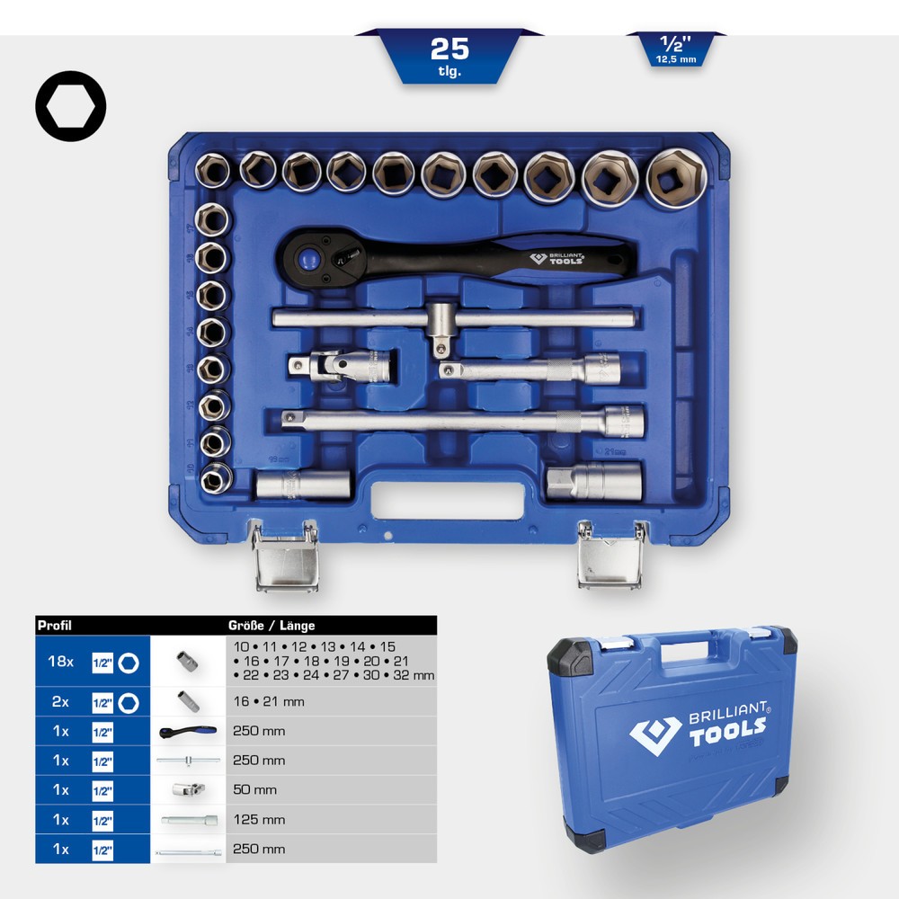 Produktabbildung Nr. 12: BRILLIANT TOOLS 1/2" Steckschlüssel-Satz, 25-tlg
