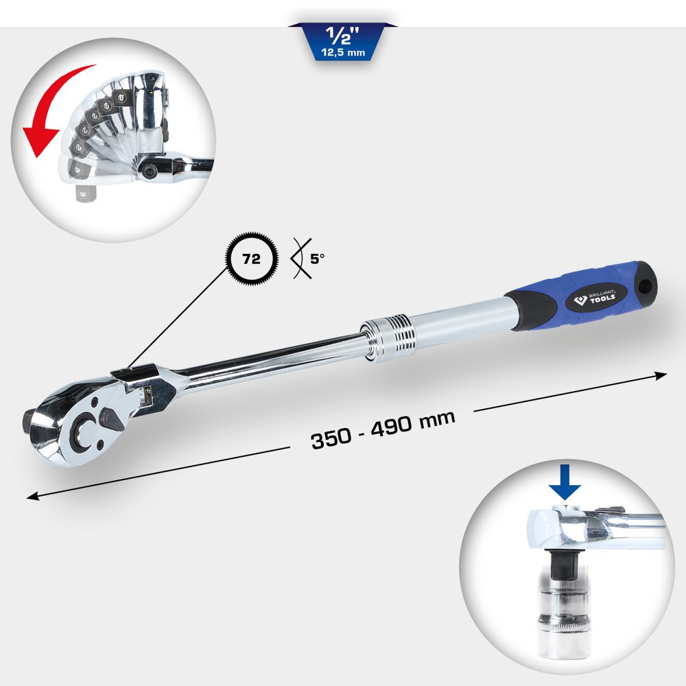 Produktabbildung Nr. 7: BRILLIANT TOOLS 1/2" Teleskop-Umschaltknarre mit flexibelem Kopf