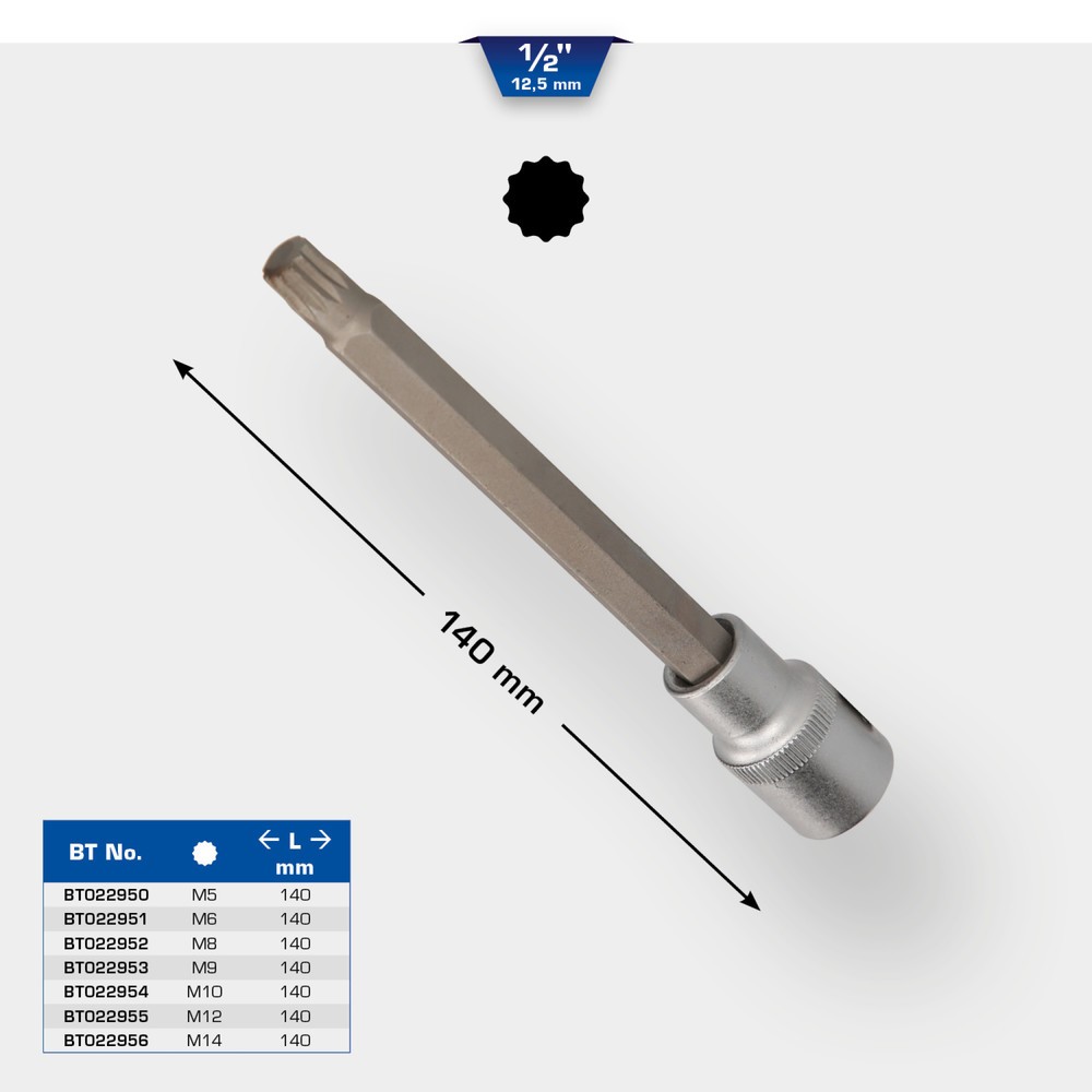 Produktabbildung Nr. 11: BRILLIANT TOOLS 1/2" Vielzahn-Bit-Stecknuss, 140 mm lang, M6