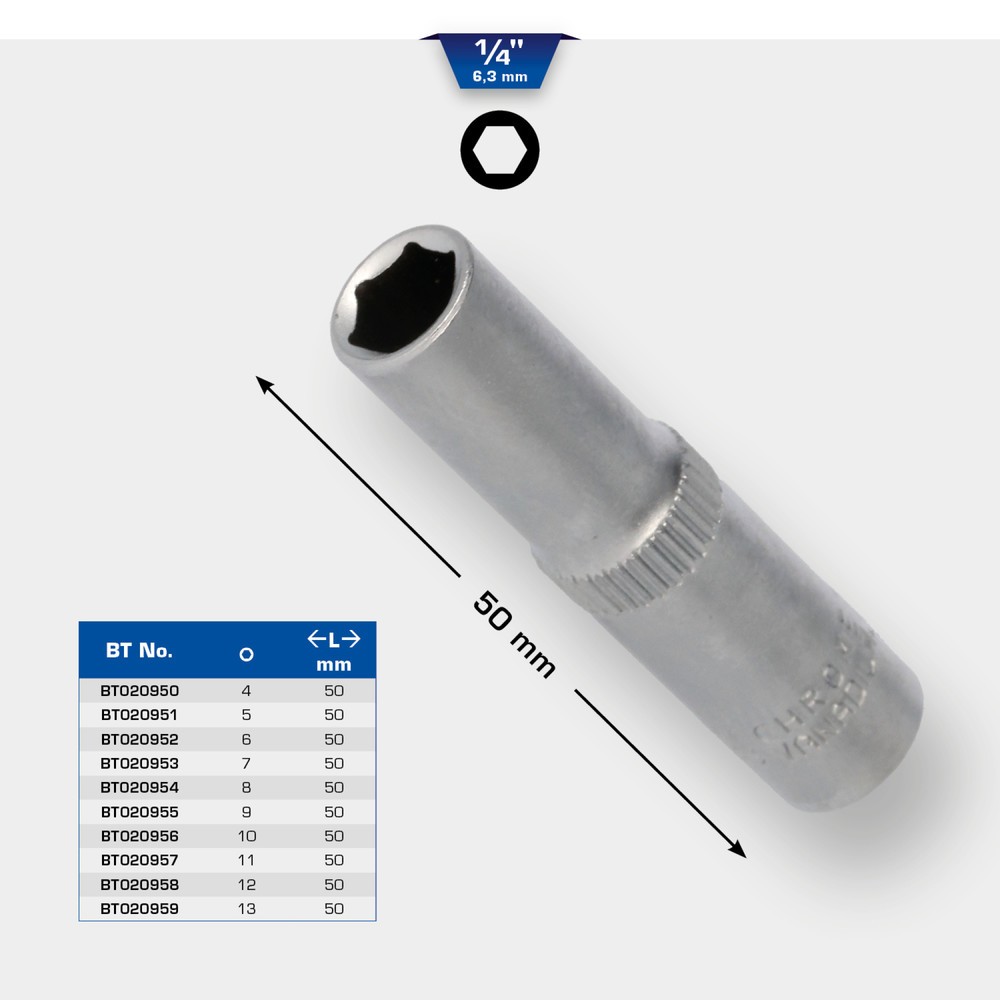 Produktabbildung Nr. 12: BRILLIANT TOOLS 1/4" Sechskant-Stecknuss, lange Ausführung, 7 mm