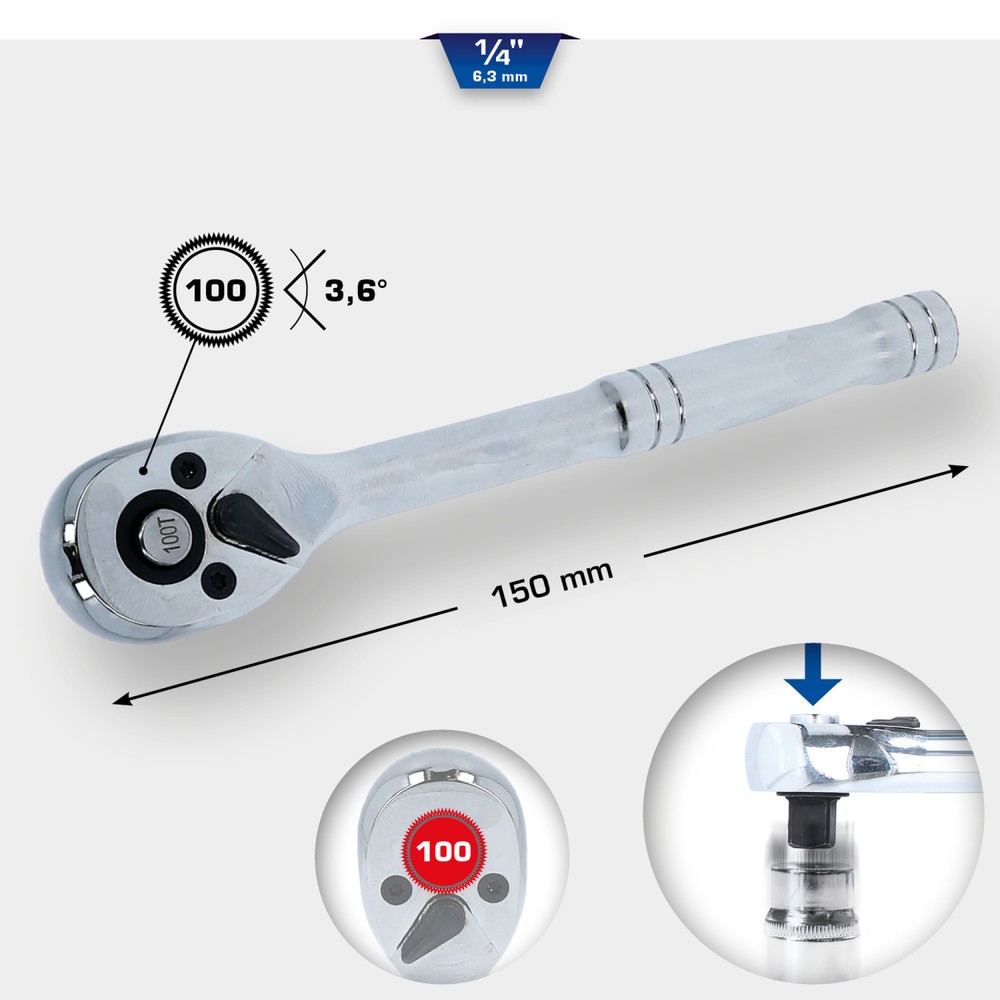 Produktabbildung Nr. 5: BRILLIANT TOOLS 1/4" Umschaltknarre mit Metallgriff