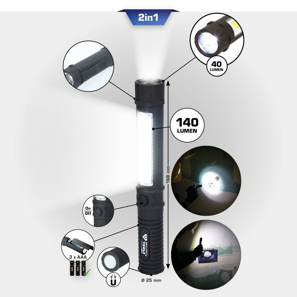 Produktabbildung Nr. 22: BRILLIANT TOOLS 2 in 1 COB-Taschenlampe mit 140 Lumen