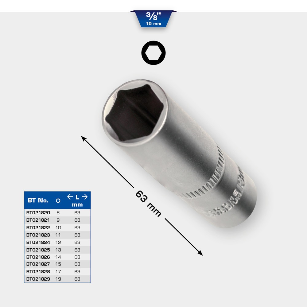 Produktabbildung Nr. 11: BRILLIANT TOOLS 3/8" Sechskant-Stecknuss, lange Ausführung, 13 mm