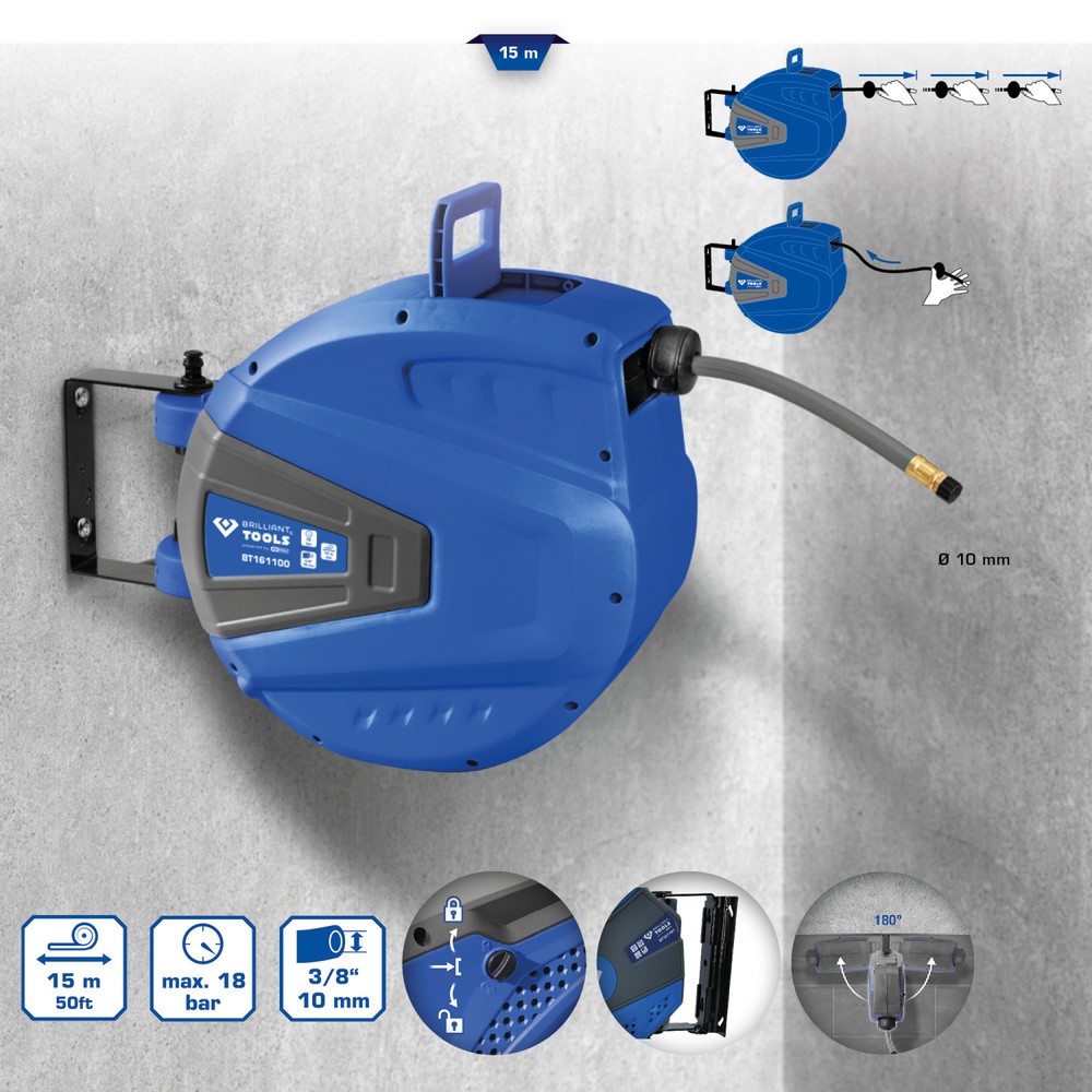 Produktabbildung Nr. 3: BRILLIANT TOOLS Automatischer Druckluftschlauch-Aufroller, Ø 10 mm x 15 m