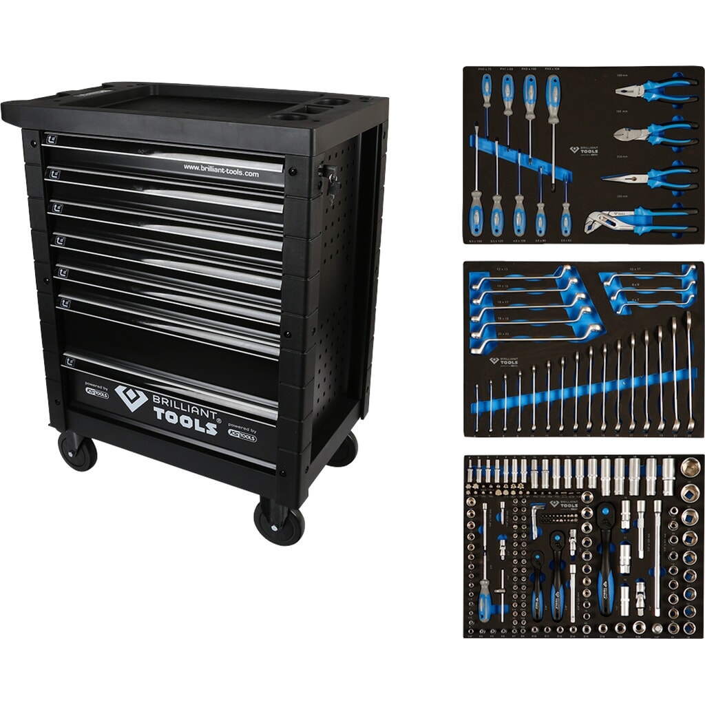 BRILLIANT TOOLS BLAU/SILBER Werkstattwagen mit 7 Schubladen und 207 Premium-Werkzeugen Produktabbildung: BRILLIANT TOOLS BLAU/SILBER Werkstattwagen mit 7 Schubladen und 207 Premium-Werkzeugen