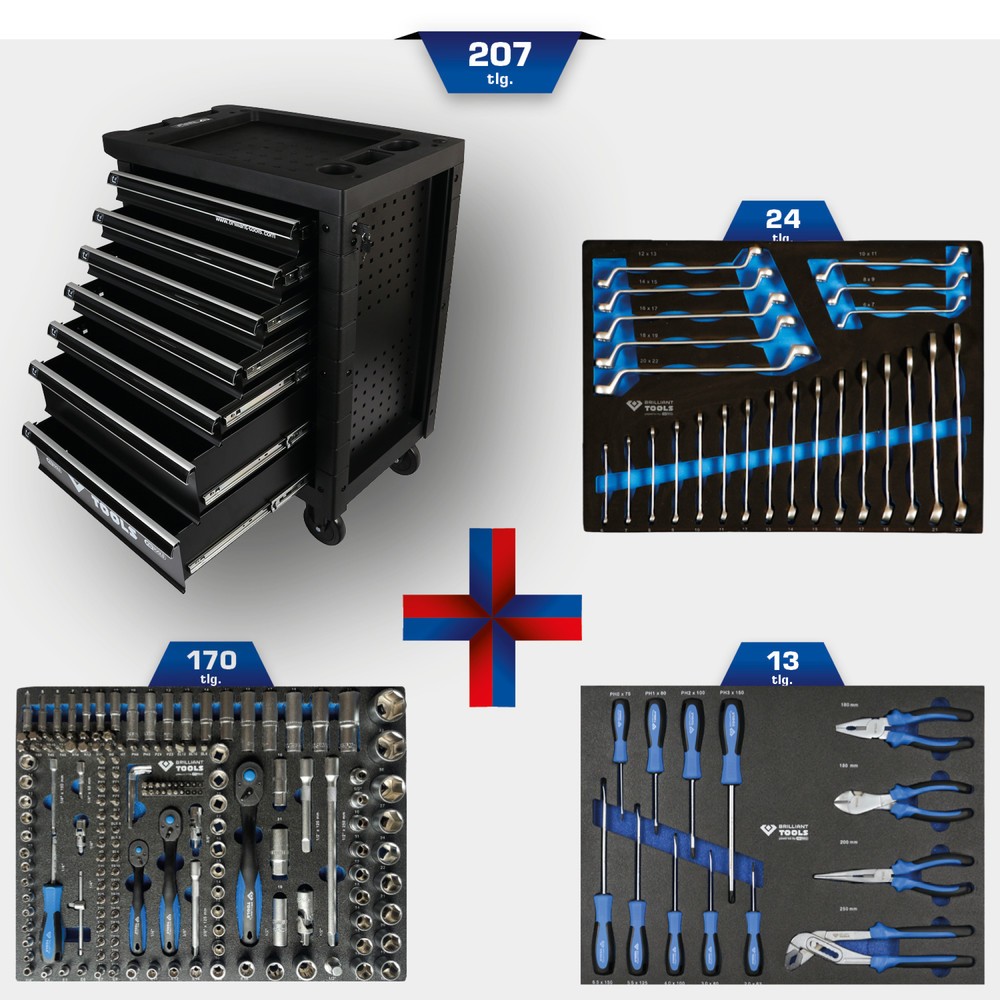 Produktabbildung Nr. 9: BRILLIANT TOOLS BLAU/SILBER Werkstattwagen mit 7 Schubladen und 207 Premium-Werkzeugen