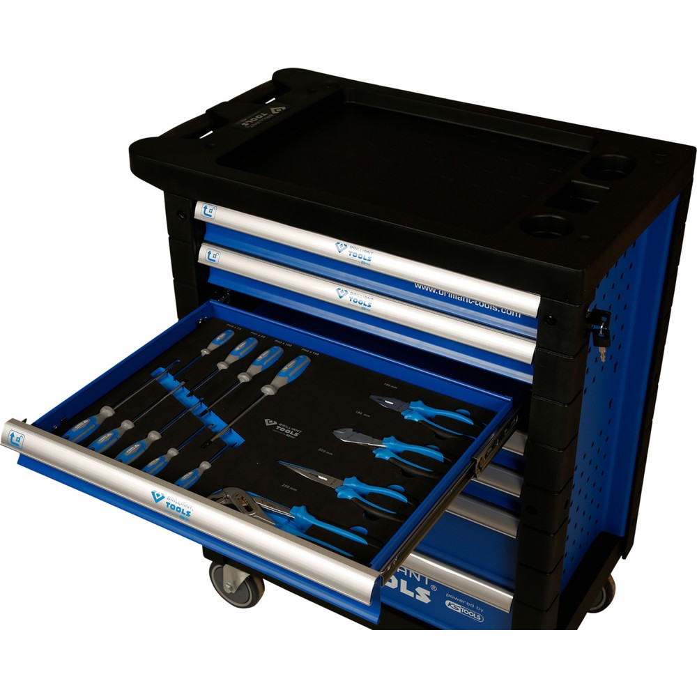 Produktabbildung Nr. 2: BRILLIANT TOOLS BLAU/SILBER Werkstattwagen mit 7 Schubladen und 207 Premium-Werkzeugen